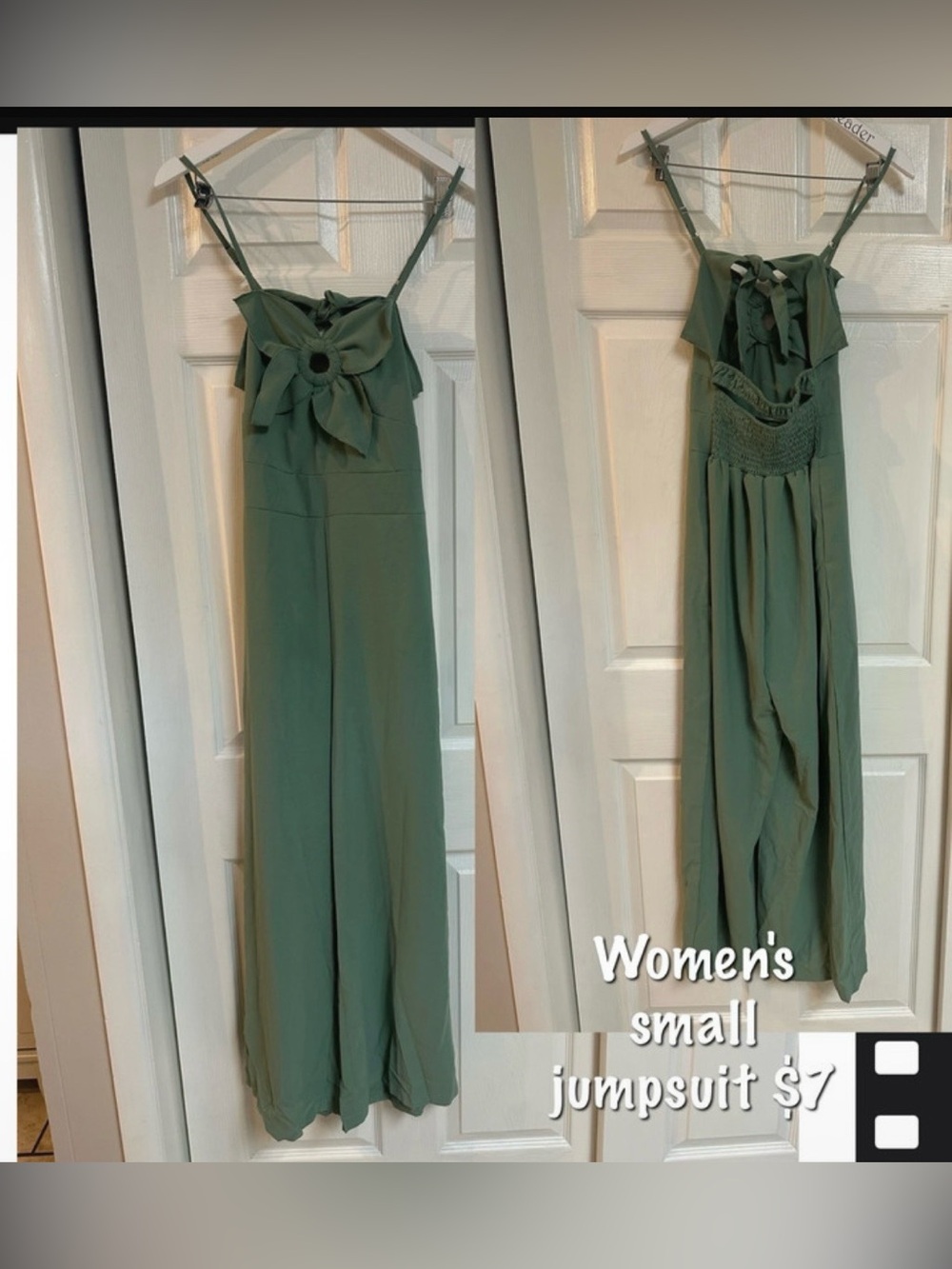 Women's Sage Green Jumpsuit with Tie Front Detail